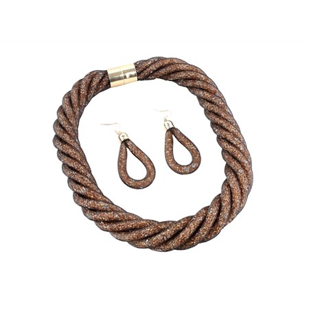 Thick Twisted Crystal Mesh Fashion Set - Brown - Click Image to Close